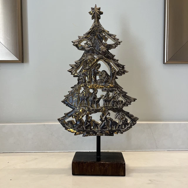 NATIVITY CHRISTMAS TREE Lasercut Wood Resin TableTop Centerpiece 15