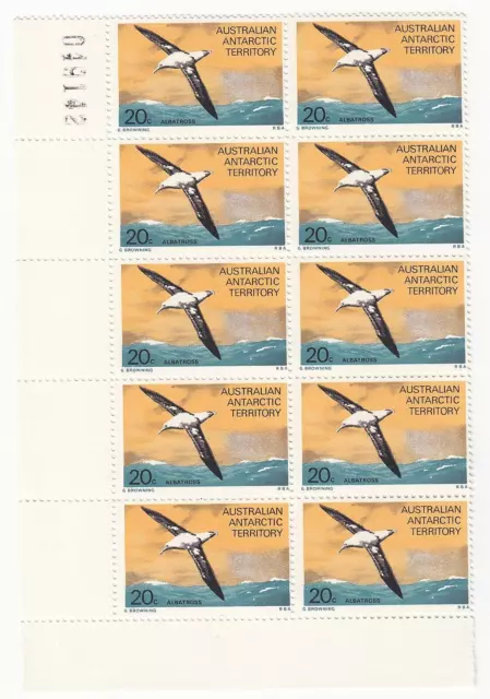 1973 'AAT FOOD CHAIN - ALBATROSS' - MNH NUMBERED CORNER BLOCK of 10 x 20c STAMPS