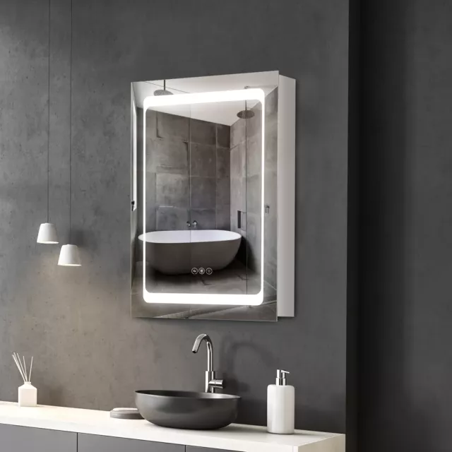Badezimmer LED beleuchteter Spiegelschrank Wandhalterung mit Aufbewahrungsregalen Touch Switch