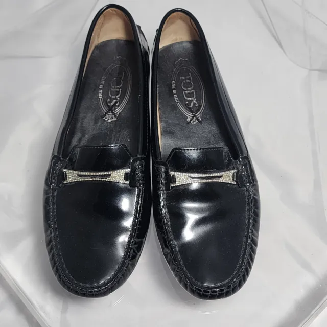 TOD’S GOMMINO BLACK Patent Leather Driving Mocs/Loafers Women 37.5 ...
