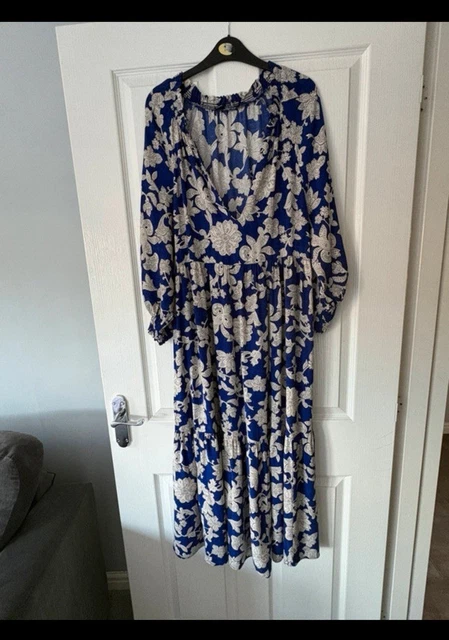 zara blue patterned dress ZARA BLUE OPENWORK EMBROIDERED EMBROIDERY MIDI DRESS BUTTONS S,M,L,XL 3077/615