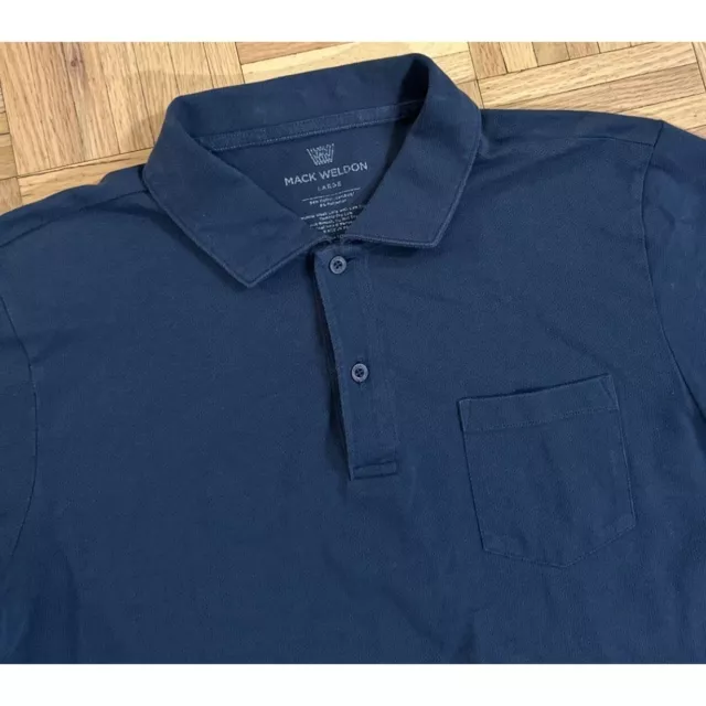 MACK WELDON POCKET Golf Polo Shirt Mens Large Solid Blue Cotton Stretch ...
