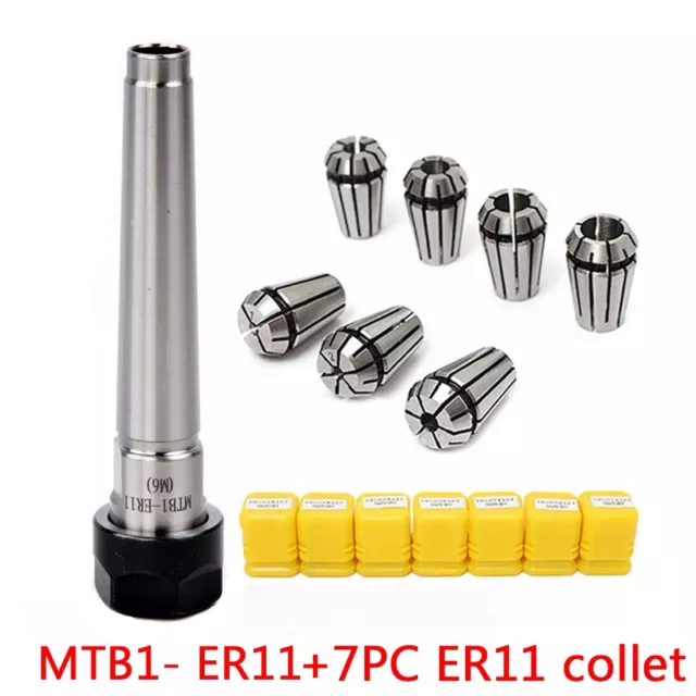 MTB1- ER11 M6 Collet Chuck Holder Morse Taper MT1 +7PC ER11 1-7mm Collet Tools