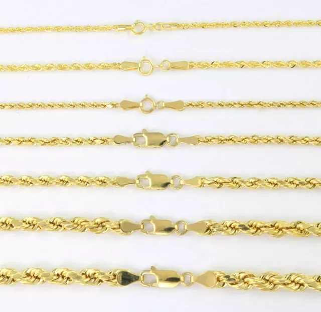 14K Yellow Gold 1mm-5mm D/C Rope Chain Link Necklace Bracelet Mens Women 7"- 30" 3