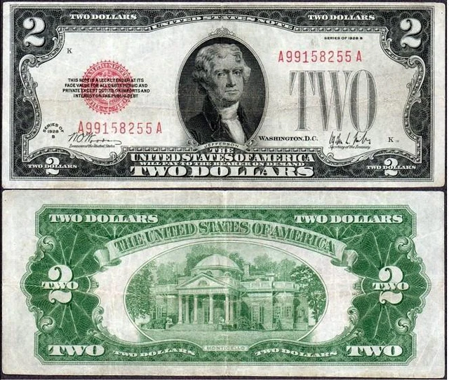 $2 1928B BEAUTIFUL CRISP *Key B Series* VF+ United States Note!