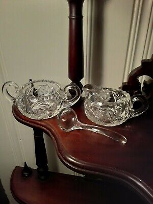 Antique American Brilliant ABP Hand Cut Glass Open Sugar Bowl And Creamer Set