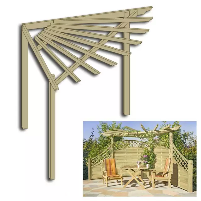 Pergola d'angle 240 x 240 x 220 cm pergola en bois pour terrasse coin jardin