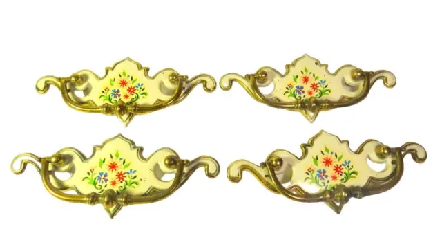 Vintage Chippendale Batwing Drop Bail Pull Drawer Handles CP-1975 Floral