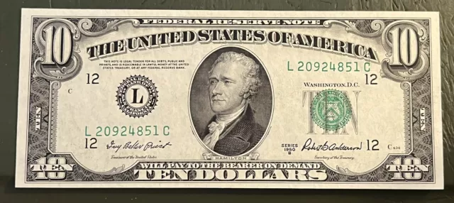 1950 B $10 Ten Dollar San Francisco Federal Reserve Note Gem Unc Fr#2012-L