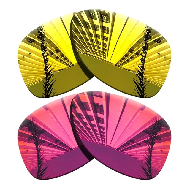 2 Pairs Polarized Lenses Replacement For-Oakley Dispatch 2-Golden+Fuchsia Red