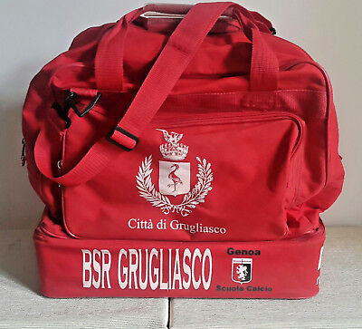 BSR ERREA borsa BSR GENOA Grugliasco scuola calcio,in nylon rosso e tracolla.Vintage 