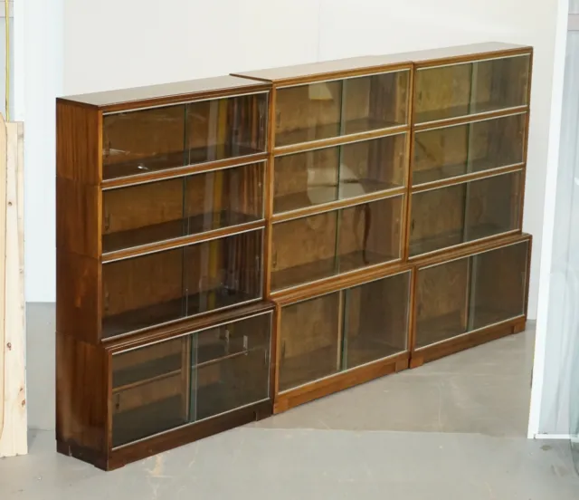 Lovely Suite Of Three Minty Oxford Modualr Stacking Bookcases Mahogany Frames 2