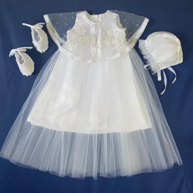 Christening Gown Lace Baptism Dress with shoes & bonnet 3-6 months baby Toddler