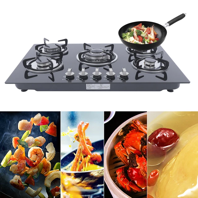 30& BUILTIN 5 Burners Cooktop Stove LPG/NG Gas Hob Countertop Tempered