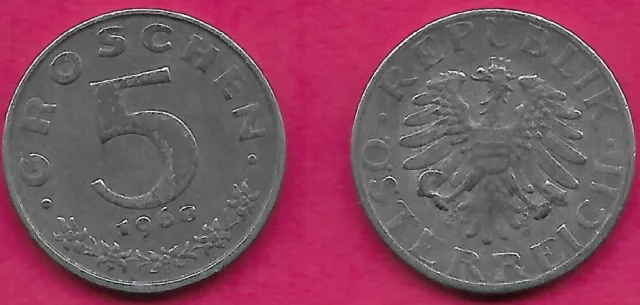 Austria 5 Groschen 1968 Vf Imperial Eagle With Austrian Shield On Breast,Ho