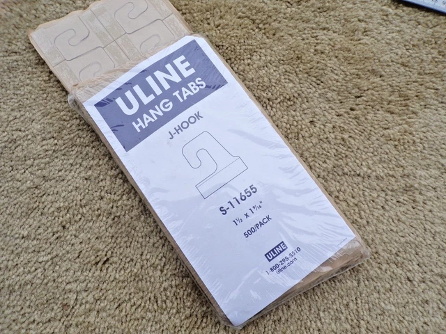 500 ULINE SELF ADHESIVE CLEAR PLASTIC HOOK HANG TAB TAGS; g1
