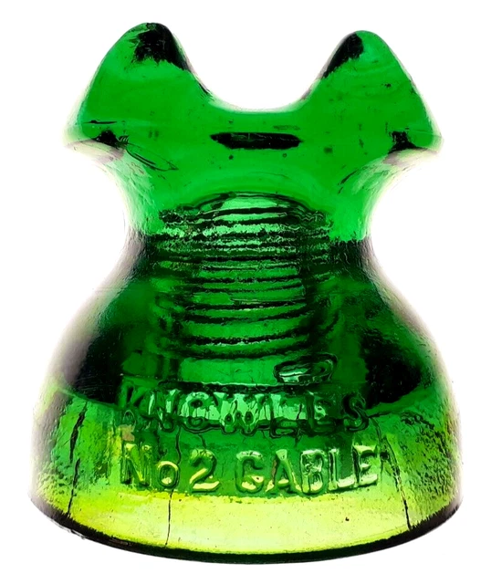 CD 252 Yellow Green KNOWLES NO. 2 CABLE Antique Glass Telegraph Insulator L46