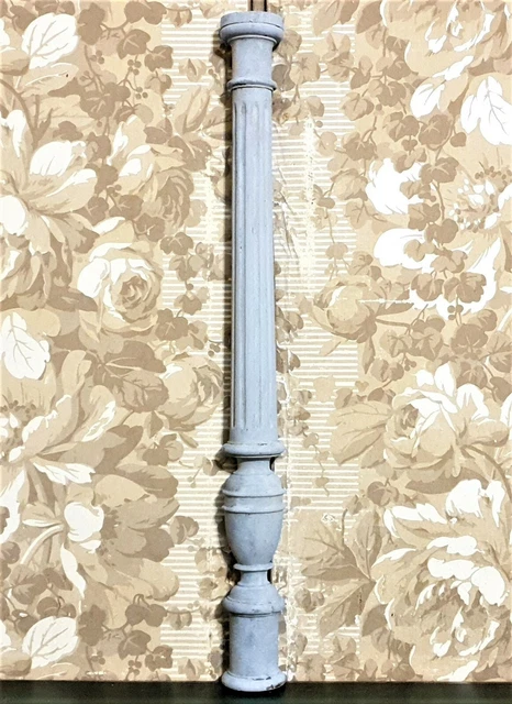 Victorian gray painted wood carving column Antique french architectural salvage