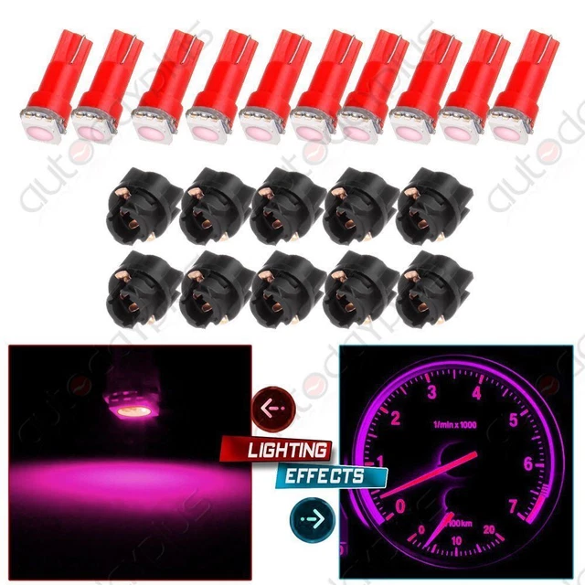 10X T5 Wedge Pink 5050 1Smd Led Bulb Instrument Cluster Lights W/ Twist Socket