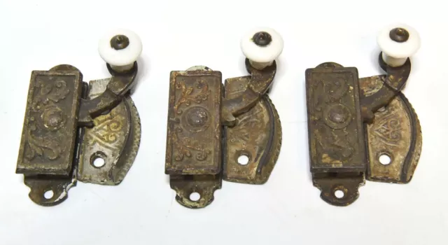 3 Matching Vintage Eastlake Style Windows Sash Lock Complete With Keeper #3