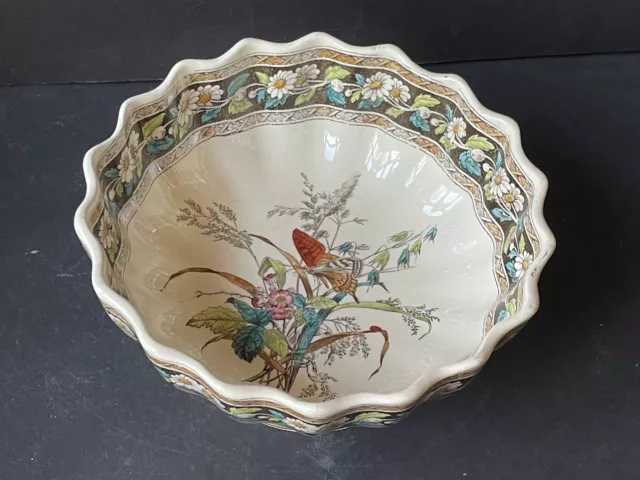 Vintage *SIGNED Copeland Antique *RARE Pedestal BOWL Daisies Cream BUTTERFLY