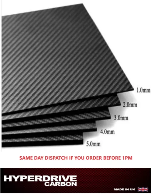 Carbon Fibre Sheet Matte Twill  1 2 3 4 5 mm Double A Sided Cosmetic Finish UK