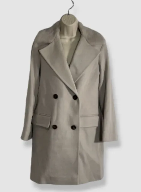 $1595 Fleurette Women's Gray Double Breasted Wool Fur Collared Coat Size 4