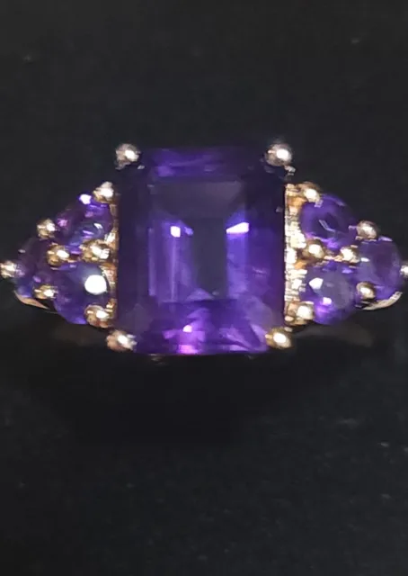 14k Rose Gold Over Sterling 3.25 ctw Amethyst Ring Accent Statement Size 7