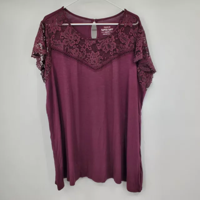 Torrid Super Soft Crew Neck Wine Color Lace Inset Top Size 4X