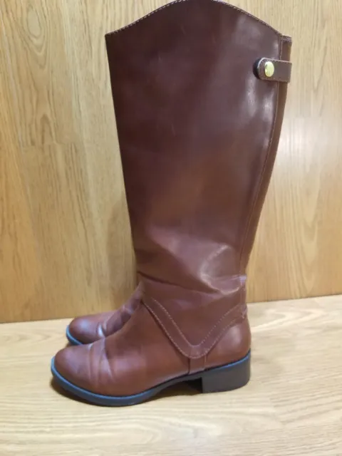 Merona Womens Riding Boots Brown Round Toe Knee High Zip Up Buckle Size 8