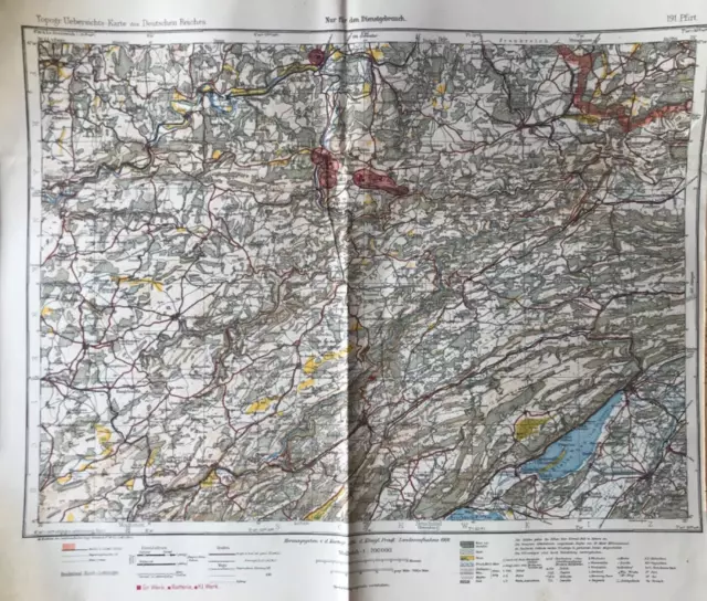 Topographische Karte des Deutschen Reiches 191 Pfirt im Elsaß, 1915, farbig