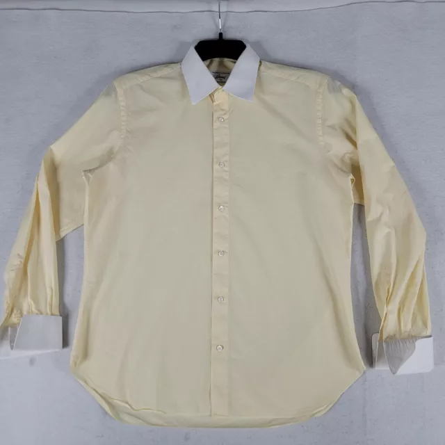 Brioni Mens Shirt Large 15.5 Yellow White Neiman Marcus French Cuff Button Up