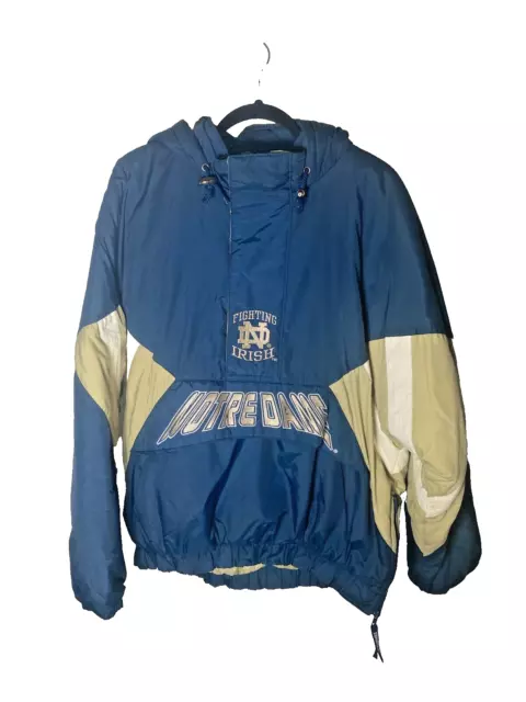 Vintage 'Starter' Half Zip Hooded Jacket-Notre Dame NCAA College Basketball -XXL