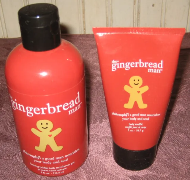 Philosophy Gingerbread Man 8 Fl Oz Bubble Bath/Shower Gel 2 Fl Oz Body Souffle