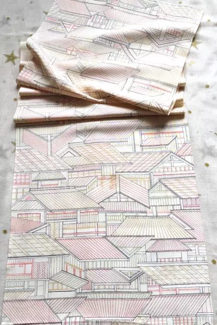 Vintage Japanese Kimono Wedding Silk Fabric Piece Geometric Kyoto Houses 62ins 3