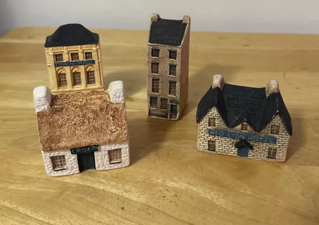 4 Vintage Philip Laureston Pottery Miniature Houses Figurine England Hotel Ect.