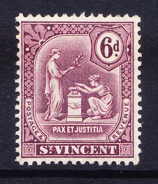 ST VINCENT 1909 SG107 6d dull purple - dot below d - mounted mint. Cat £23