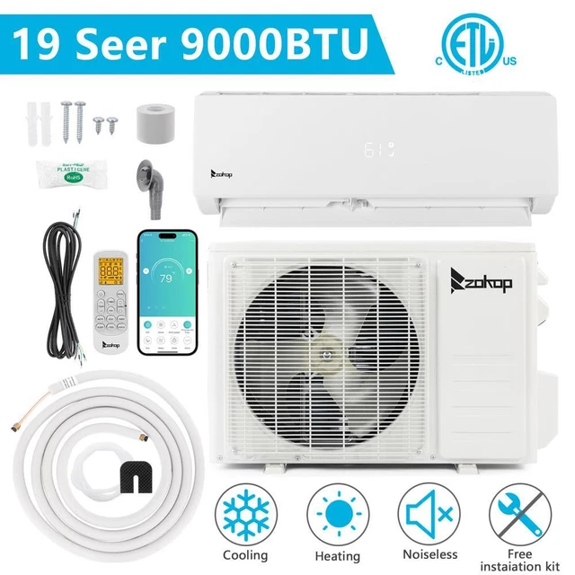 9000 BTU DUCTLESS Mini Split Air Conditioner Heat Pump Wifi Remote