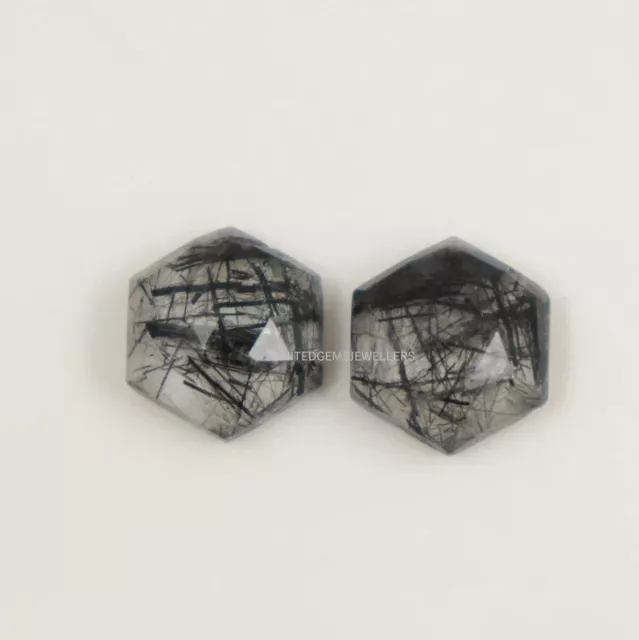 Black Rutile 12X12 mm Hexagon Shape Rose Cut One Side Checker Cut Flat Bottom