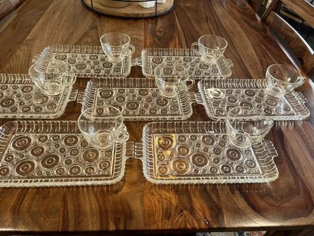 Vintage Anchor Hocking Snack and Cup Set Colonial Lady Clear Set of 7