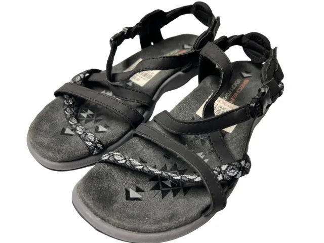 SKECHERS REGGAE SLIM Vacay Black Strappy Flat Sandals Women's Size US 6 ...