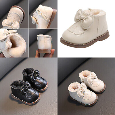 Newborn Girls Baby Toddlers Infant Wedding Bow Princess Gift Fur Snow Boot Shoes