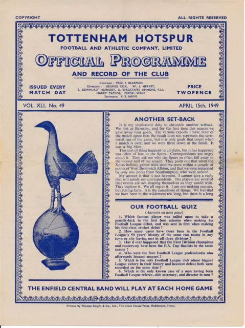 Tottenham v Brentford 1948/1949 - Football Programme