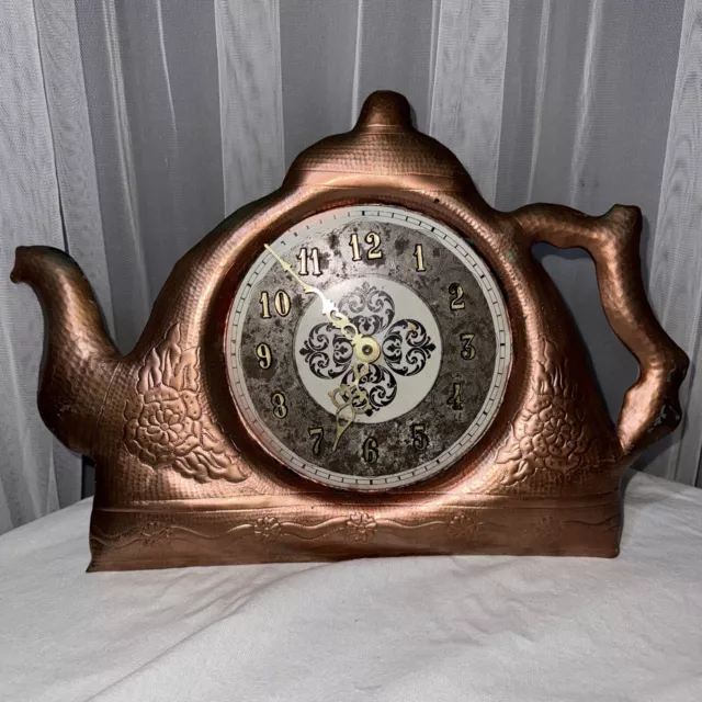 Vintage Hammered Copper Aluminum Teapot Wall Clock