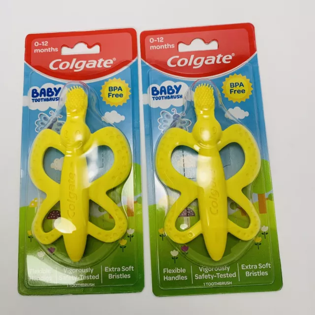 2 Baby Toothbrush and Teether Silicone Butterfly by Colgate BPA Free 0-12 months