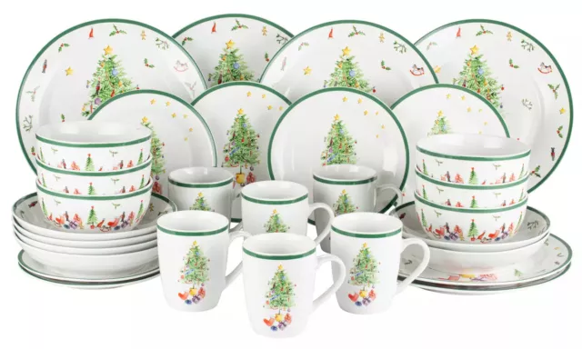 30-Piece Christmas Dinner Set Porcelain Crockery Plates Pasta Bowls Mugs for 6