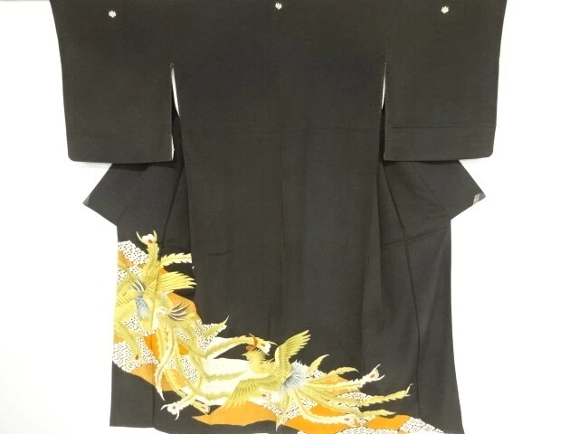 04202# Japanese Kimono / Antique Tomesode / Embroidery / Phoenix