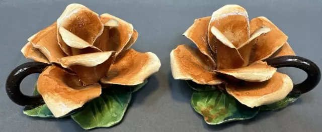 Capodimonte STYLE Rose Candle Holder Vintage 5" X 2.5" LOT OF 2