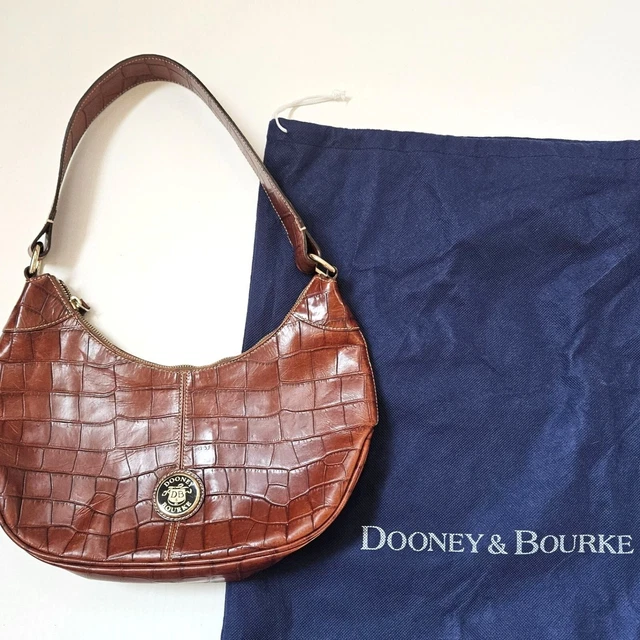 Vintage Dooney & Bourke Croc Embossed Leather Hobo Shoulder Bag Cognac Brown