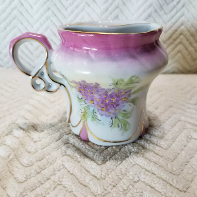 Limoges China Hand Painted Floral Rose Violets Gold Trim Mustache Cup